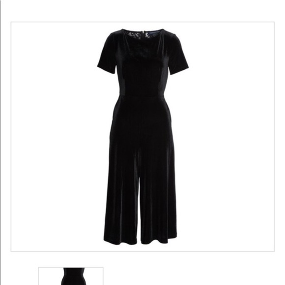 French Connection Aurore lace‎ back black velvet wide Culotte jumpsuit Size 4 - Picture 5 of 13